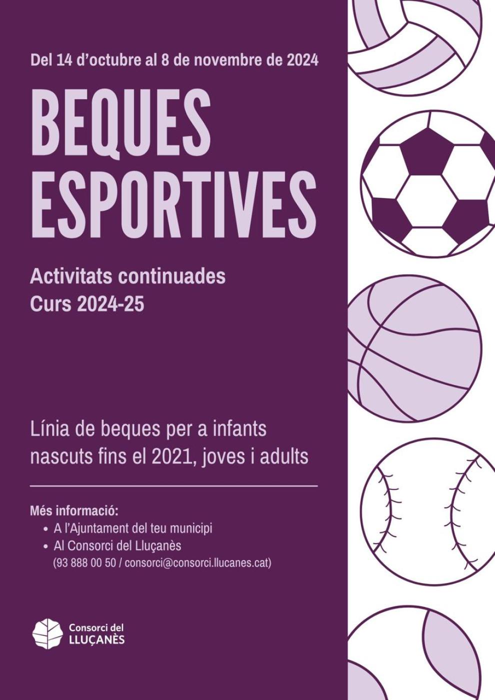 Nova convocatòria de Beques esportives per activitats continuades al Lluçanès